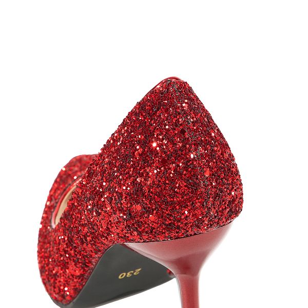 

woman 9.5cm high heels fetish female stiletto sequins glitter bling scarpins gold pumps bright wedding bridal shoesmultifunction, Black
