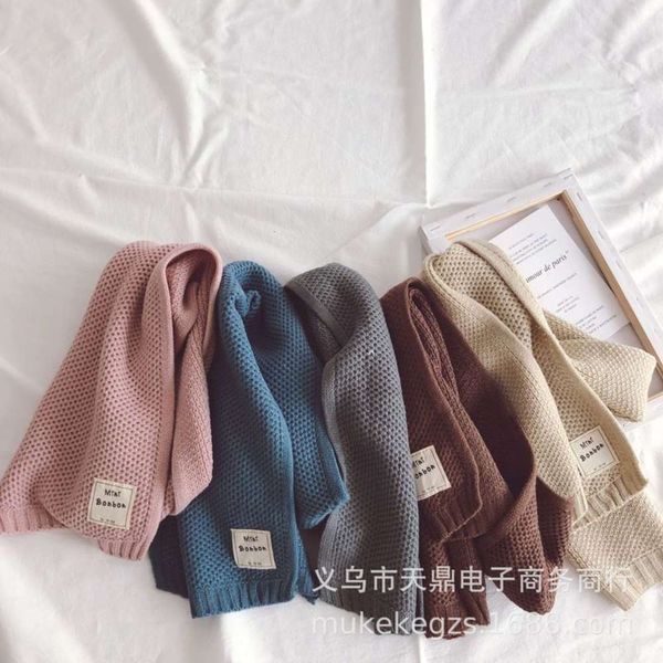 

color white ins big same pure standard children's knitting scarf autumn and winter simple fashion baby honeycomb wool neck b9sz, Red;brown