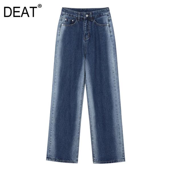 

deat] 2021 spring new fashion tide straight pants loose high waist contrast color casual simple style women jeans 13a962, Blue