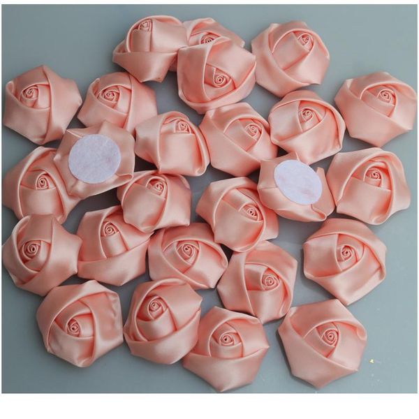 

20pieces/bag coral rose handmade diameter 3.5cm satin rose ribbon flowers diy wedding bouquet flower girl hair cloth acc jllnwu, Pink;blue