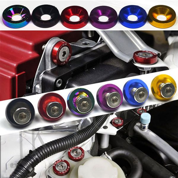 100 pcs-pack preto vermelho azul roxo prata jdm carro pára-choque móvel parafuso m6x20mm cnc acabamento de alumínio arruelas motor louro vestido kit