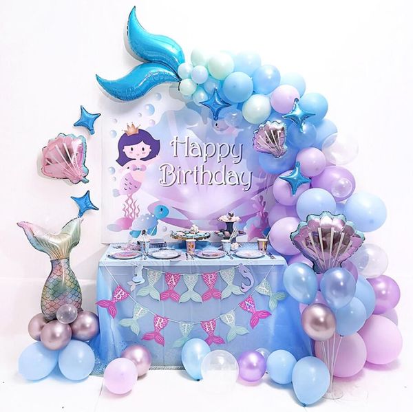 87 pz/set Sirena Coda Palloncino Ghirlanda Arco Sirena Tema Decorazioni Festa di Compleanno Forniture Sotto il Mare oggetti di scena decorativi palloncini Set