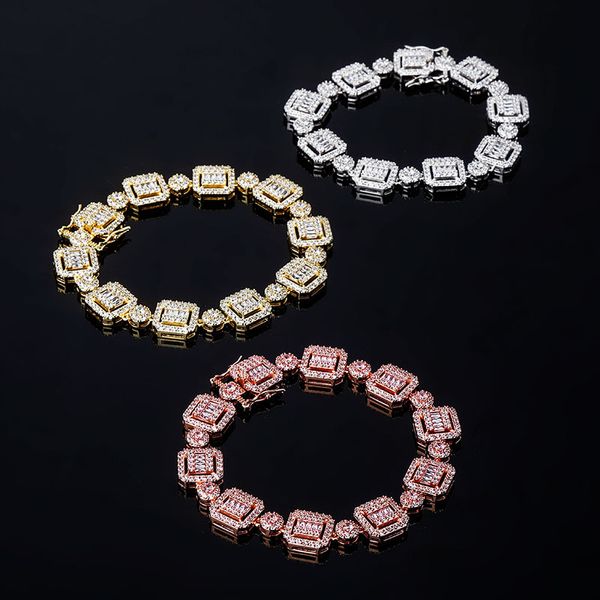 

12mm width 18k gold rhodium plated geometric chain bracelets hip hop bracelets for men trending luxury bling zircon bracelets, Black