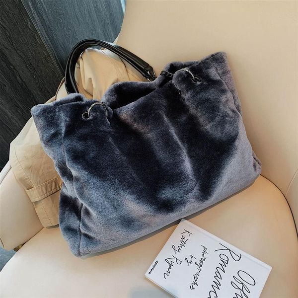 

faux fur women shoulder bag casual plush lady tote handbag fashion chain larger capacity shopping bag travel purse female winter