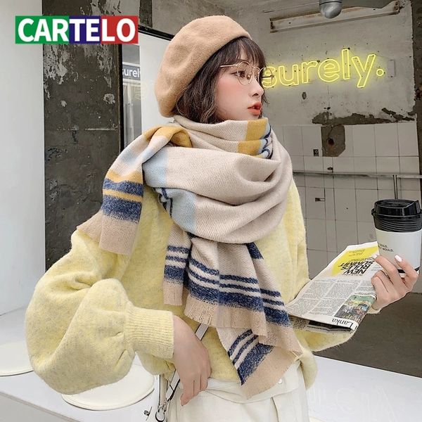 

cartelo winter new striped women's fashion all-match girl heart imitation cashmere scarf female brand design, Blue;gray