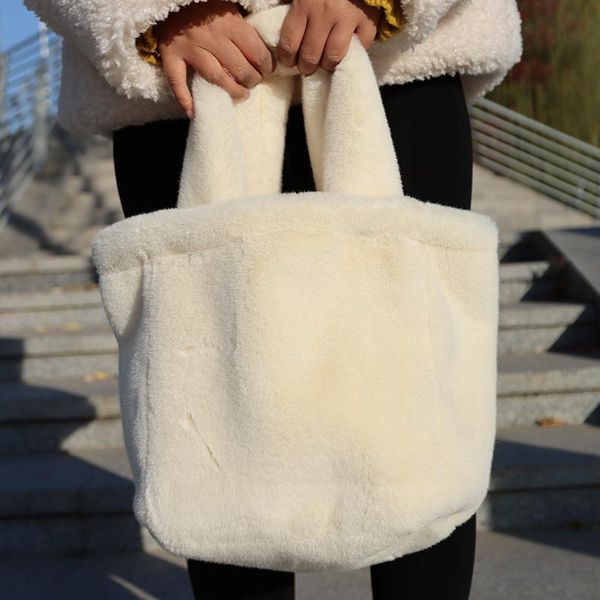 

cross body soft faux fur plush ladies handbags luxury design female shouleder underarm bag large capacity shopping tote