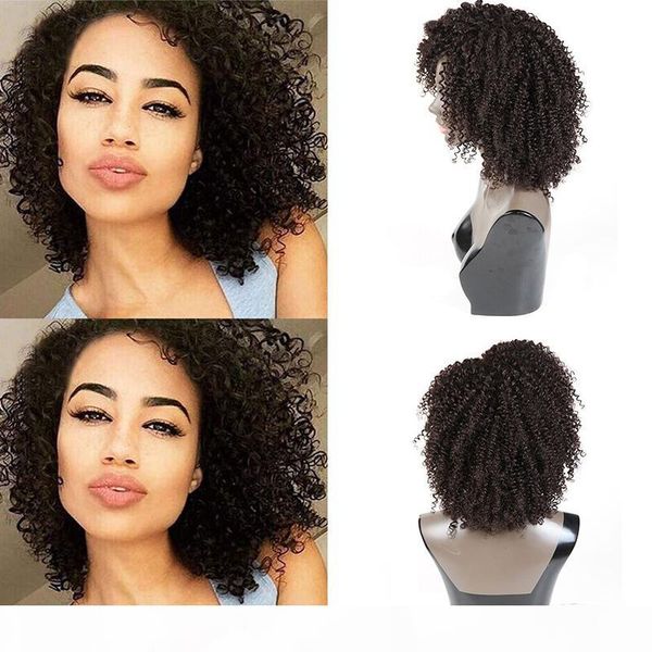 

peruvian afro kinky curly human hair wigs cuticle aligned virgin remy human hair wigs pre plucked 150 density curly human hair wigs, Black;brown
