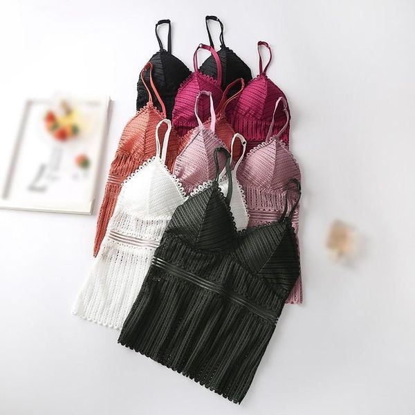 

lace crop women cozy lingerie tank beauty back no wire female padded bralette v neck camisole sleep femme1, Black;white