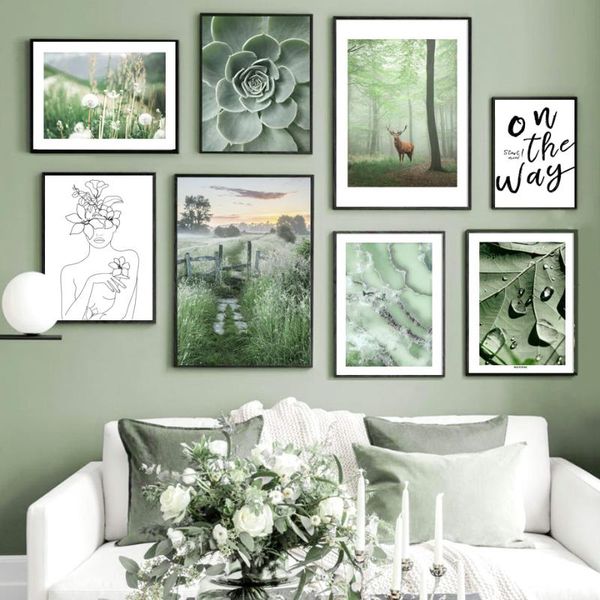 

paintings forest trail deer succulents green nature wall art canvas painting nordic posters and prints picture for living room decor