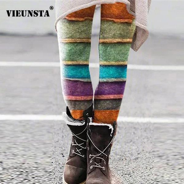 

elegant knitted slim fitness leggings women casual plus size stretchy pants 2021 spring autumn striped print patchwork trousers, Black;white