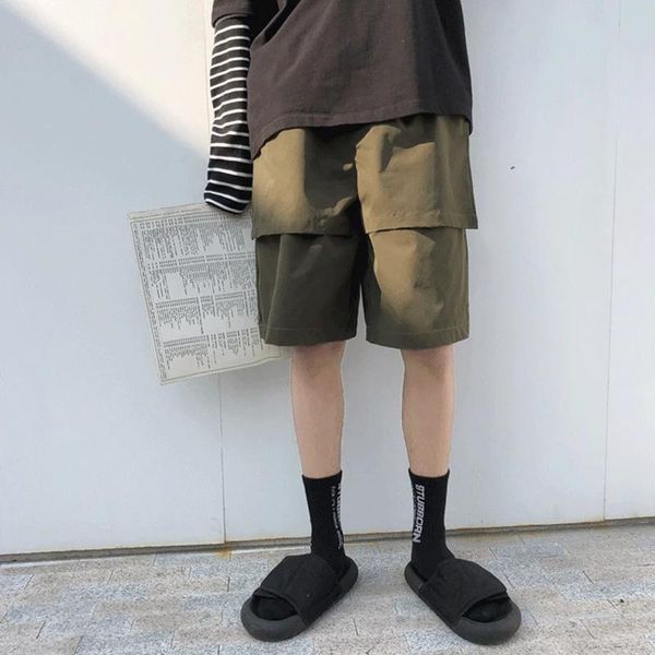 

men's shorts black and bobbin pants casual solid color trend summer loose straight korean youth work clothes, White;black