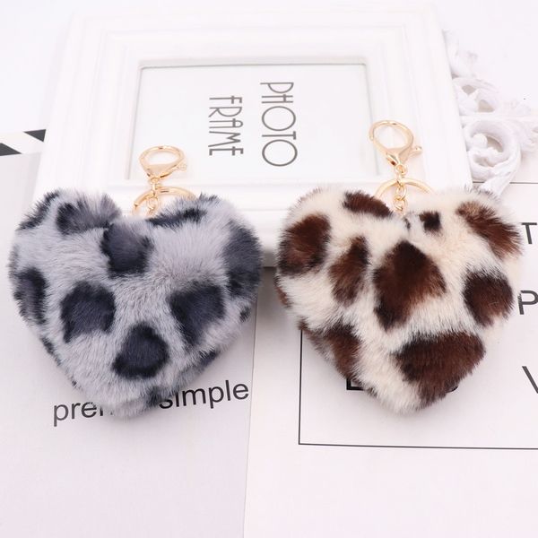 

for new girls arrival women fashion heart keychains shape plush handbag charm pendant leopard print designer key rings, Silver