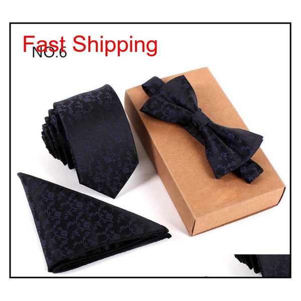 

3pcs slim tie set men bow tie and handkerchief bowtie necktie cravate homme noeud papillon man corba qylvra new_dhbest, Blue;white