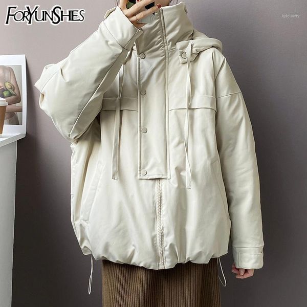 

foryunshes women warm hooded parkas jackets female casual safari style cotton padded coats loose 2020 winter autumn fashion1, Black