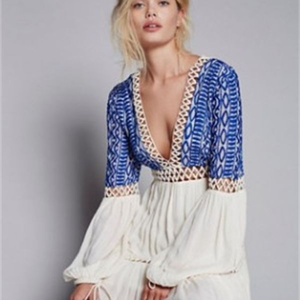 

cutout v-neck embroidery high-waist long sleeve dress, Black;pink
