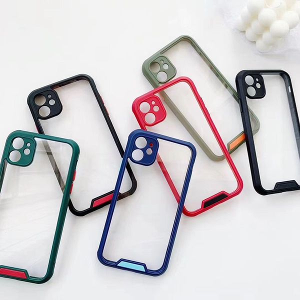 

transparent phone case for iphone 12 11 pro max xs xr 7 8 plus tpu frame anti shock acrylic clear hard pc cover
