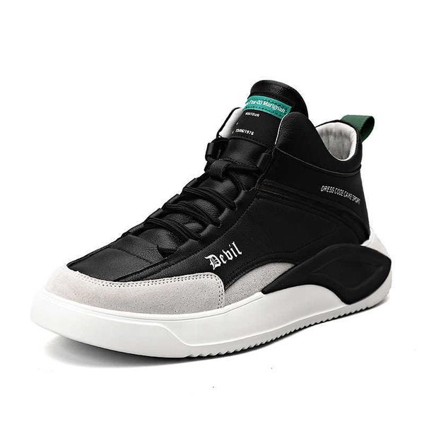 

leather men's shoes fashion leather plush versatile medium casual board heighten korean cotton in autumn and winter, Black