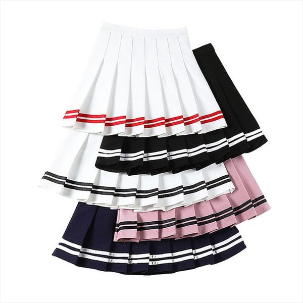 

sailor striped stitching women skirt summer a line pleat skirts sweet girls mini skirt harajuku fashion high waist ladies skirts, Black