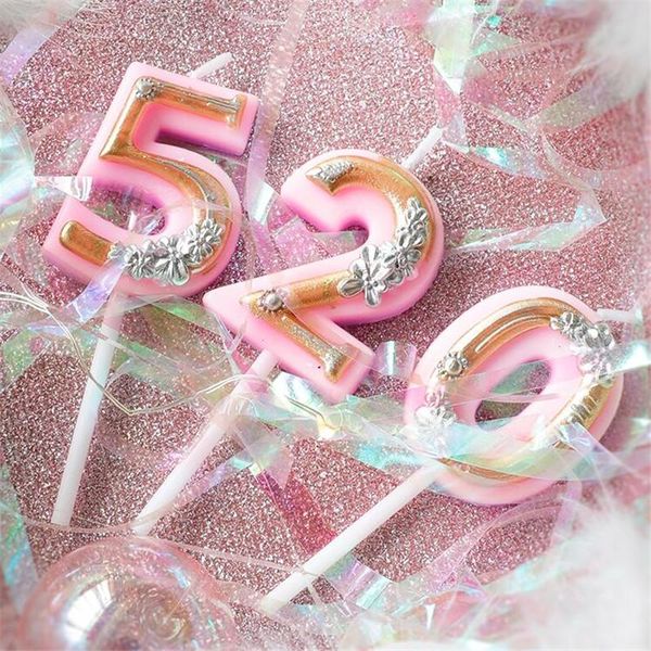 

новый цветок 0 9 цифровой номер свеча для день рождения украшения украшения украшения украшения торт топпер дети подразделение детский душ п