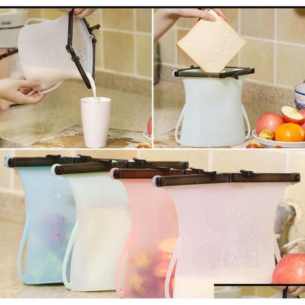 

1000ml silicone fresh bags reusable foldable fridge milk fruit meat sealing fresh bag silicone food storage bag ljjk1168 egczj
