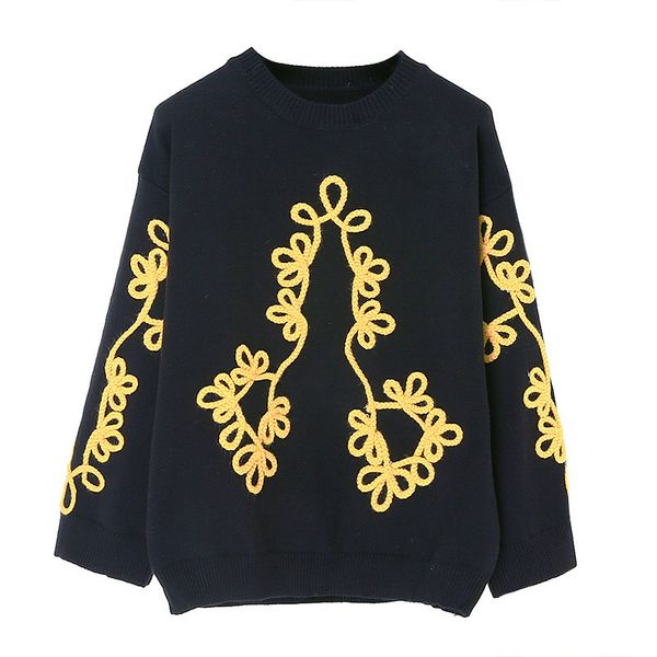 

2021 new runway blusas das da moda outono/inverno gola coreano camisola jumpers casuais beading bordado mulheres camisolas mwq4, White;black