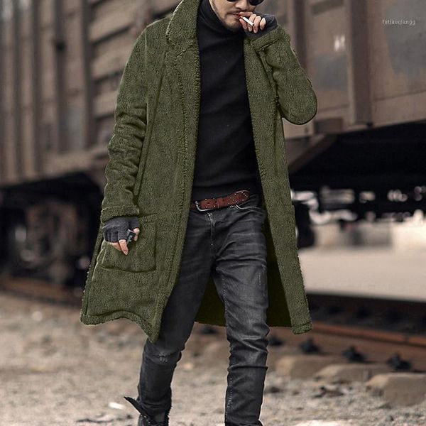 

men's coats fashion men loose warm plush cardigan long furry double-sided coat winter outwaer fashion large cardigan coat1, Tan;black