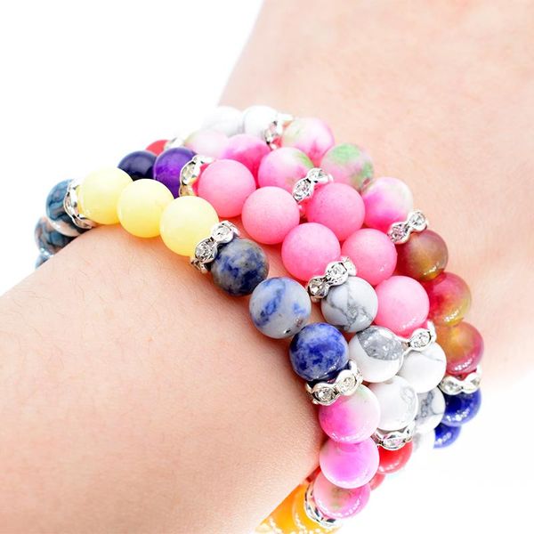 

beaded, strands colorful beaded chakra bracelet lava stone natural beads shine bright rhinestone bracelets for women and men jewelry br164, Black