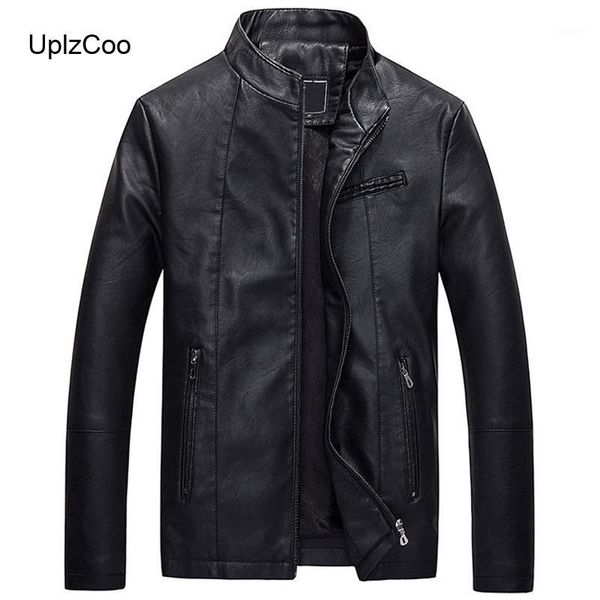 

uplzcoo male leather jacket autumn and winter thick coat male motorcycle leather jacket pu warm thick men's fm0351, Black