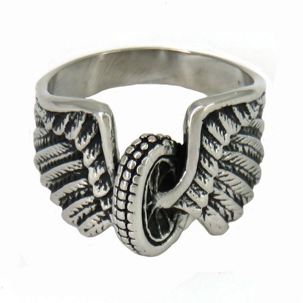 

designer fanssteel stainless steel punk vintage mens or womens jewelry wing wheel tire biker ring gift for brothers sisters, Silver