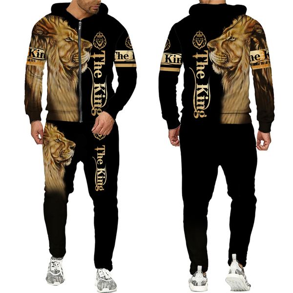 

men's 3d lion roar hoodie, casual long sve sportswear, fashion, Gray