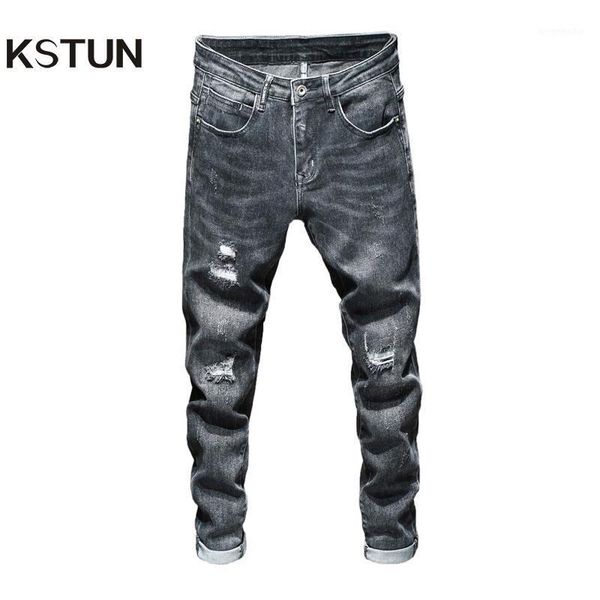 

spring and autumn men black jeans skinny fit ripped denim pants full length moto biker jean streetwear male jeans1, Blue