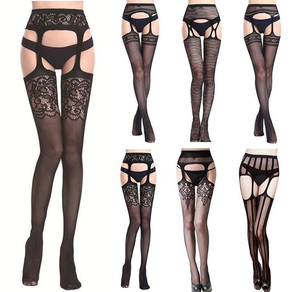 

socks & hosiery fashion lace stockings women lingerie thigh-highs suspender garter belt fishnet nightclubs pantyhose1, Black;white
