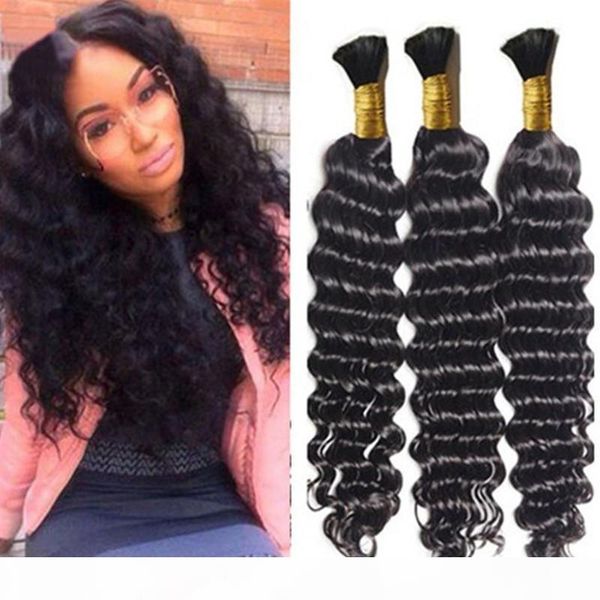 

8a deep curly peruvian bulk hair for braiding 3pcs lot no attachment deep wave braiding peruvian human hair bulk, Black