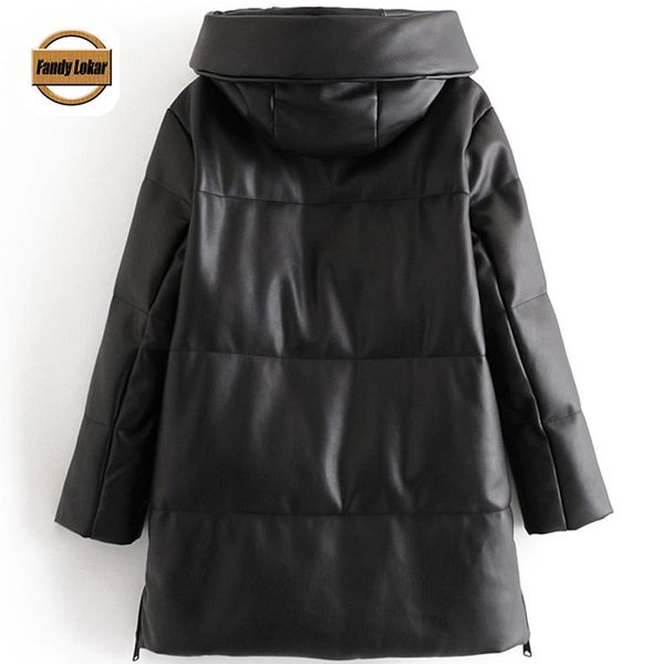 

pu lokar winter hooded parka elegant rits fashion fandy long women's learn loose iq katoon jackets wvfbs, Black