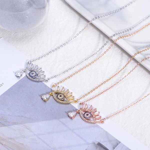 

fashion rainbow crystal zircon devil's eye pendant necklace round circle pendant jewelry necklace personality gift for women, Silver