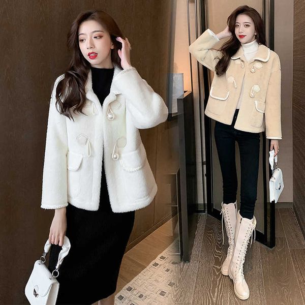 

pearl button woolen 2020 winter women's new all-match mid-length fur one-piece mink veet coat women, Black