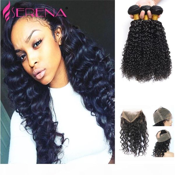 

360 lace frontal with bundle malaysian virgin hair with clsoure afro kinky curly hair 360 lace frontal closure with bundles, Black;brown