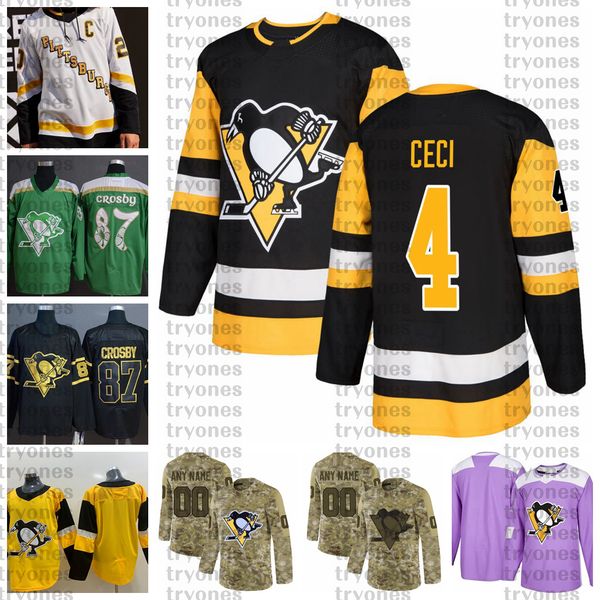 

2021 reverse retro customize #4 cody ceci pittsburgh penguins jerseys golden edition camo veterans day fights cancer hockey jersey, Black;red