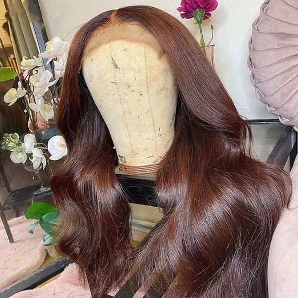 Chocolate marrom onda corporal renda frontal peruca hd transparente perucas de renda colorida cabelo de cabelo humano frontal para mulheres negras pré -explodidas