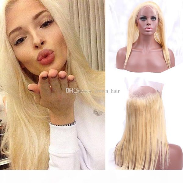 

selling pre plucked 360 lace frontal full lace band frontal brazilian blonde 613 straight 360 lace frontal closure 22.5*4*2, Black;brown