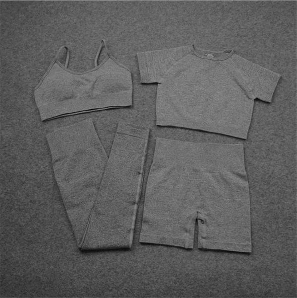 

women yoga set 4 piece bra+pants+shorts vital seamless sport suit gym fitness crop shirt high waist sportswear ds45, White;red