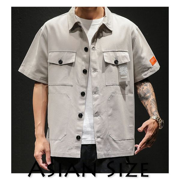 

2021 new privathinker men safari style shirt streetwear mens japanese casual korean male big pockets shirts summer oversize 2x6b, White;black