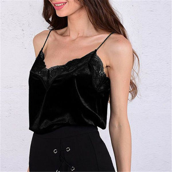 

women's summer lace floral camis v neck sleeveless strap velvet solid pink red blue black female velvet vest, White