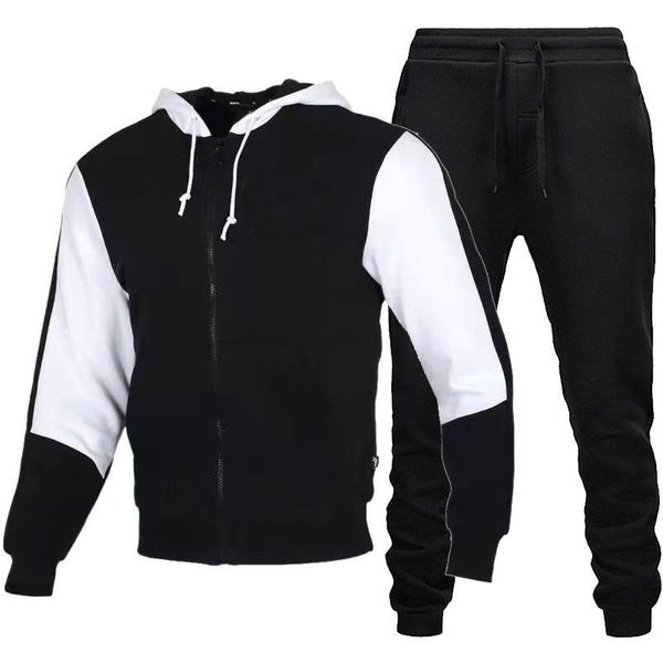 

running sets men hoodies suit tracksuit sweatshirt fleece hoodie+trousers men's jogging cardigan zipper sports male, Black;blue