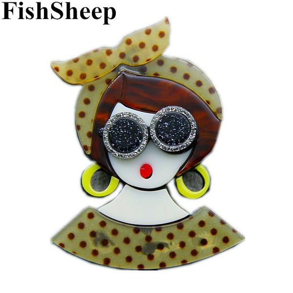 

pins, brooches fishsheep 2021 big acrylic girl brooch for women resin cartoon lovely with glasses fashion jewelry lapel pins gift, Gray