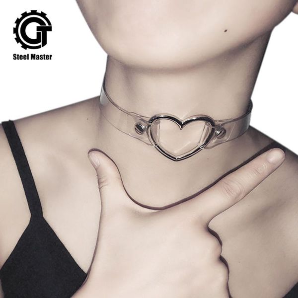 

chokers arrival choker necklace women transparent necklaces metal heart shape adjusted length, Golden;silver