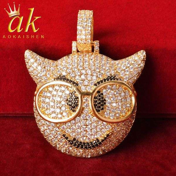 

glasses demon face pendant gold color cubic zircon hip hop rock street jewelry q1209, Bronze;silver