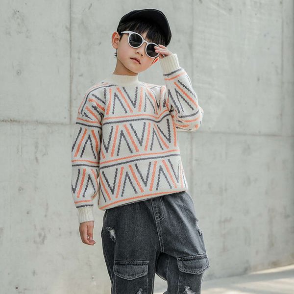 

new children's winter 2020 wear autumn boys' v-shaped sweater crew neck pullover acl7, Blue