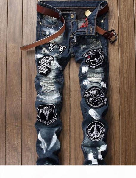 

new jeans man printing coating rhinestone decoration jeans embroidered the spring autumn jeans, Blue
