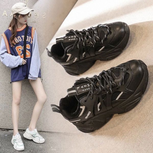 

casual dad shoes women 2020 winter new warm and velvet women's boots sports women's shoes all-match lace-up non-slip flat shoes #y